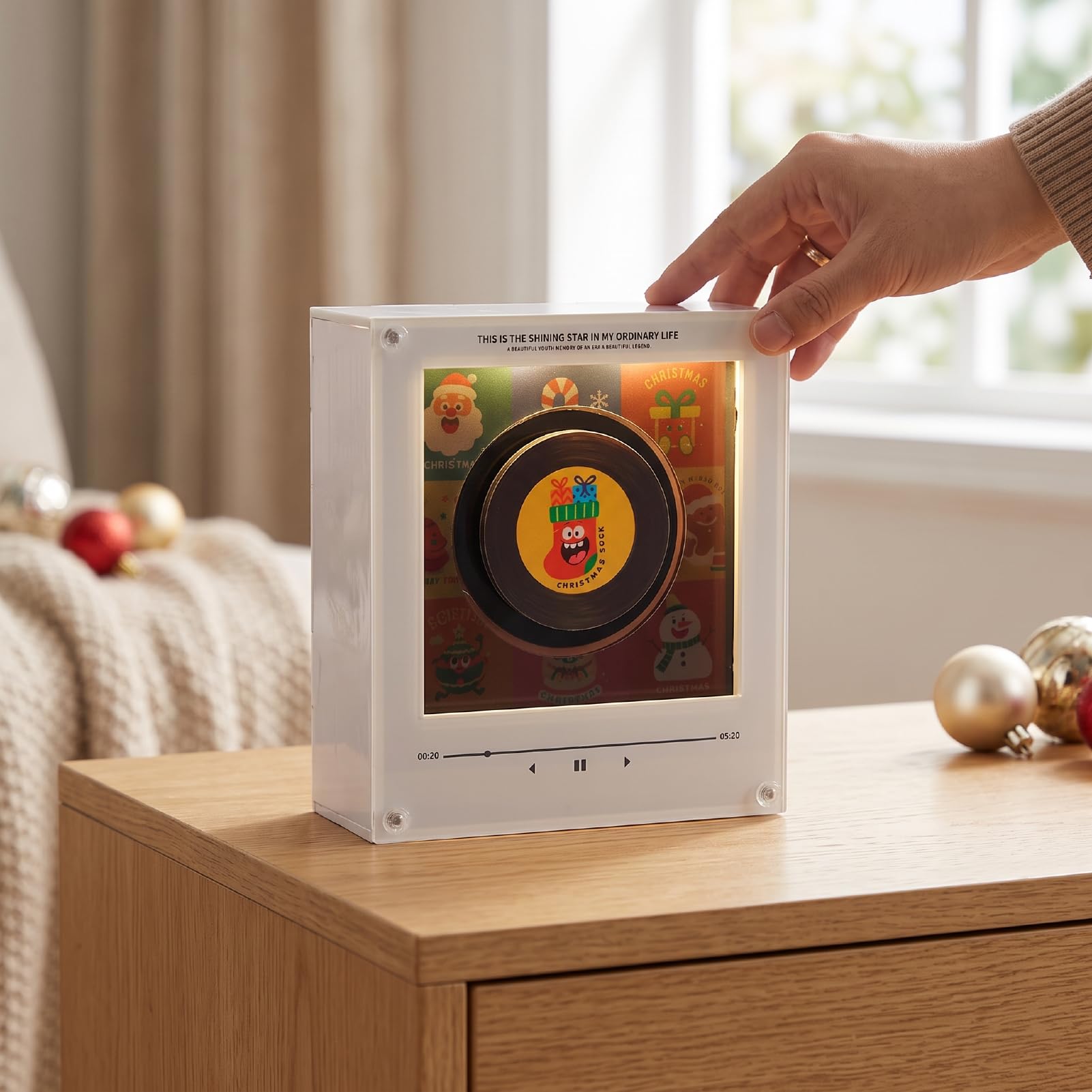 Sxhlseller Lettore Musicale NFC di Natale con 9 Dischi e Luce LED