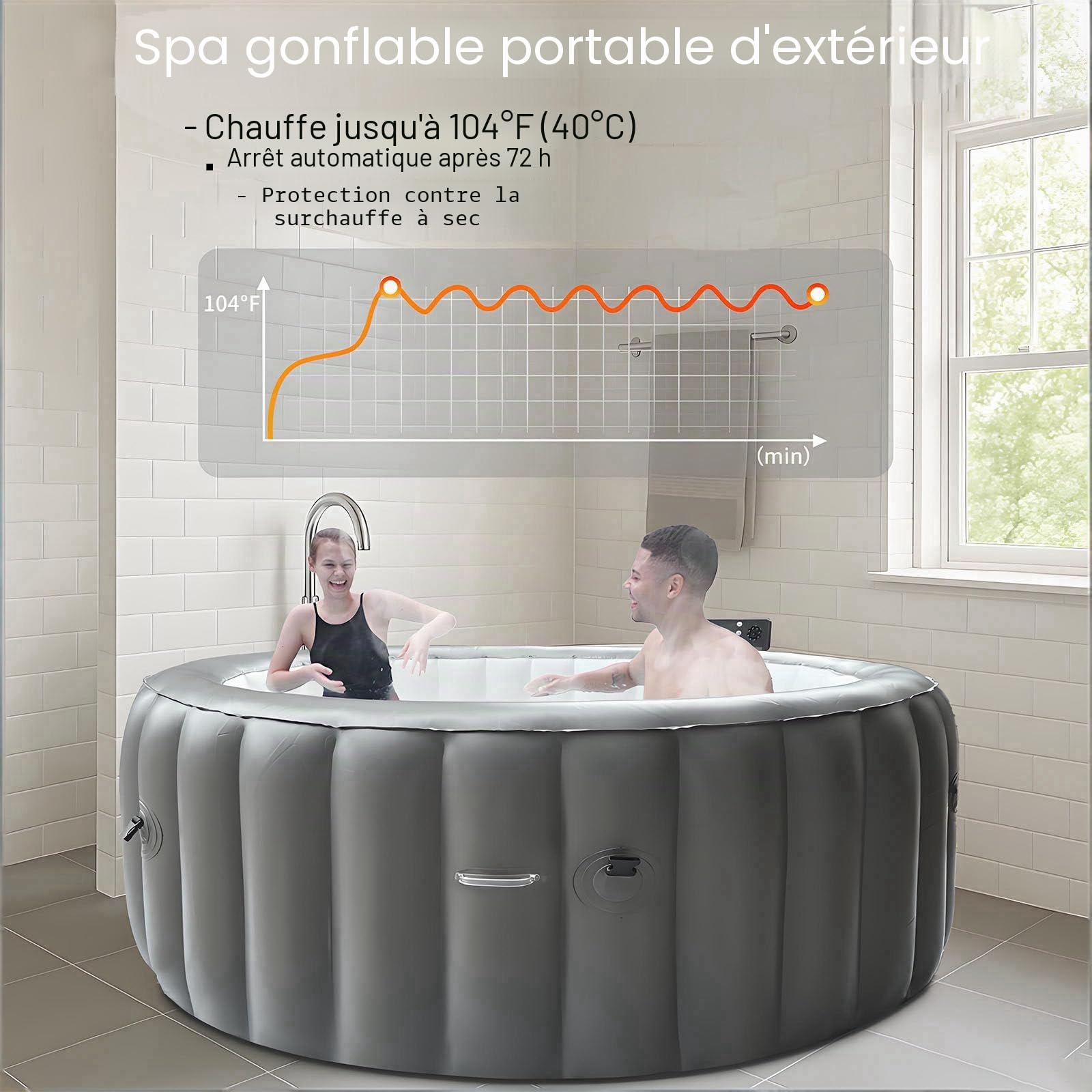 Spa Gonflable, Spa d‘Extérieur pour 2 à 6 Personnes, Bain à Remous Portable avec 180 Jets de Bulles Apaisants, Couverture et 2 Filtres Inclus, pour Piscine Spa d‘Intérieur et d‘Extérieur S