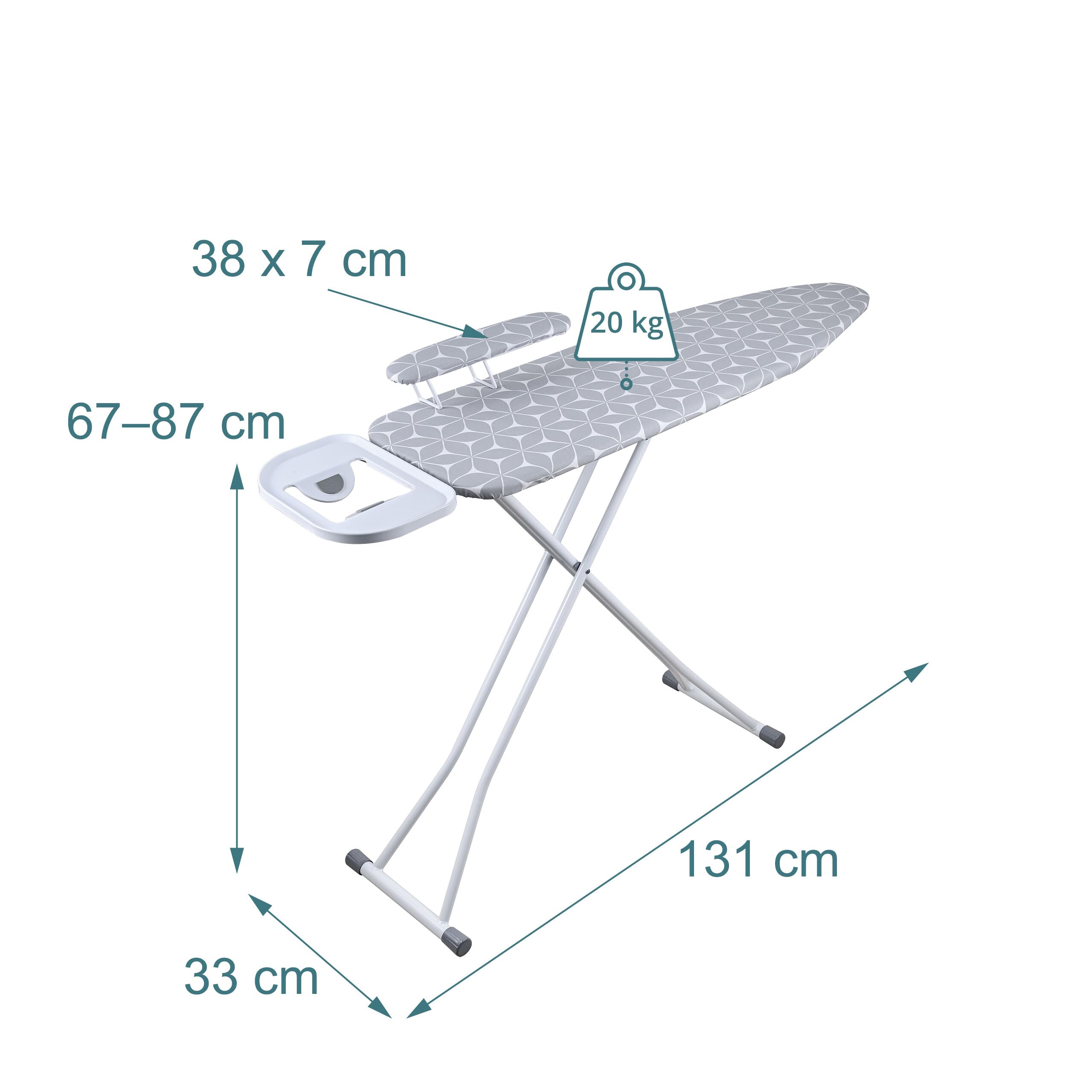 Relaxdays Tabla de Planchar para Plancha a Vapor, 131 x 33 cm, Blanco/Gris | Regulable, plegable, con tabla para mangas
