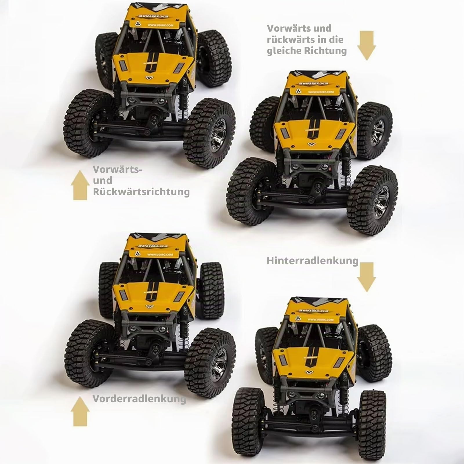 1/24 RC Crawler Auto UDI RC UCX2405PRO 4WD Mini Climb Racing Brushless Motor 4-Rad-Lenkung 3-Gang-Getriebe RTR Spielzeug (gelb)