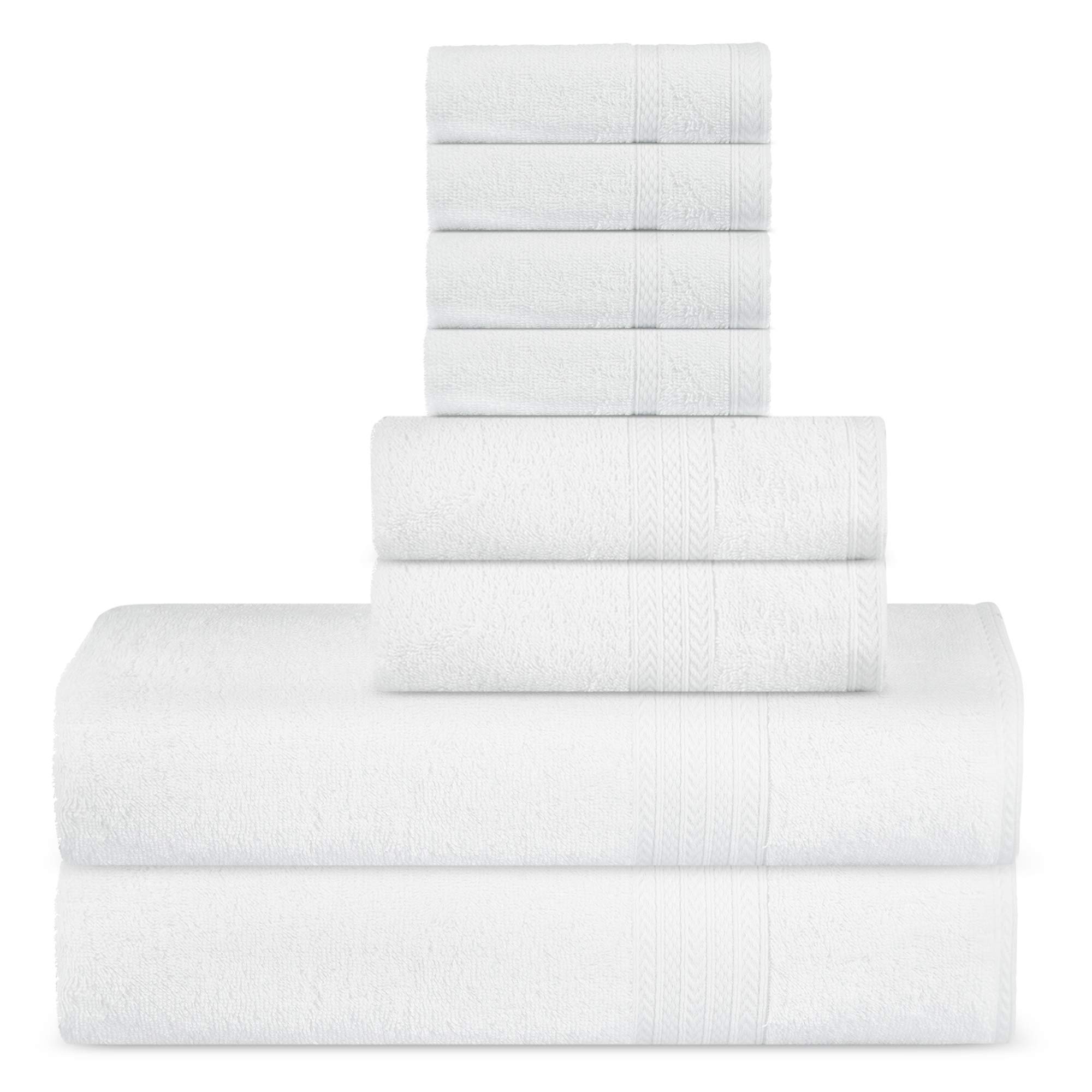 Sweet Needle Set di asciugamani di lusso in cotone - 2 asciugamani da bagno, 2 mani e 4 lavamani/viso - 500 g/m², doppie cuciture, orlo resistente, bianco (8 pezzi)