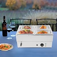 Vista 5 de Calentador de sopa de alimentos de 110 V, 4 bandejas, mesa de acero inoxidable de grado alimenticio, encimera comercial, cafetería de bufé, estufa