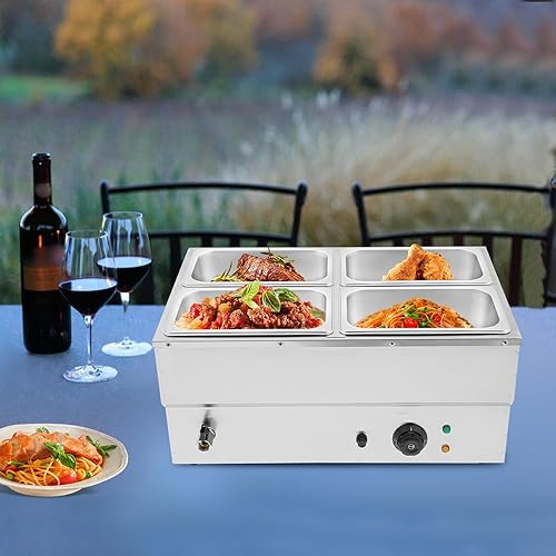 Miniatura 5 de Calentador de sopa de alimentos de 110 V, 4 bandejas, mesa de acero inoxidable de grado alimenticio, encimera comercial, cafetería de bufé, estufa