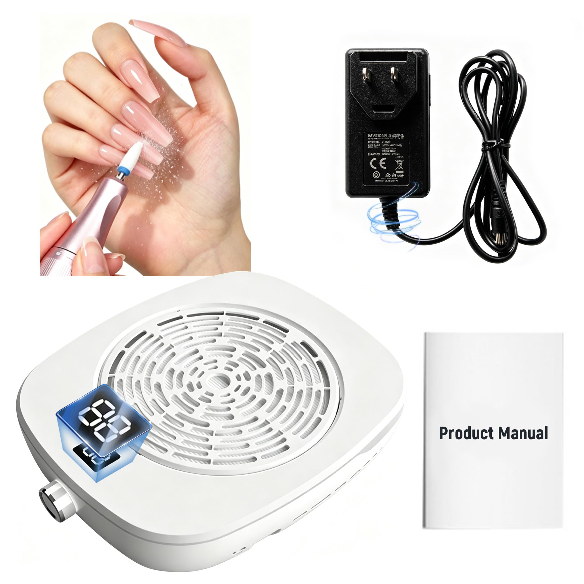 85819 Extractor de Polvo para Uñas Profesional,12,6" Mesa Manicura (Blanco)