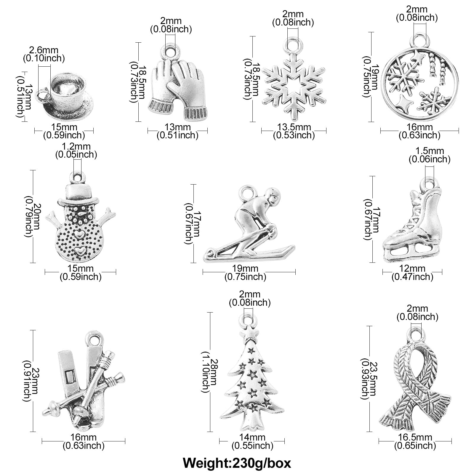 UR URLIFEHALL 50 Pcs 10 Styles Tibetan Style Winter Charms Antique Silver Ice Skates Scarf Glove Snowflake Charms for DIY Jewellery Making - Image 2