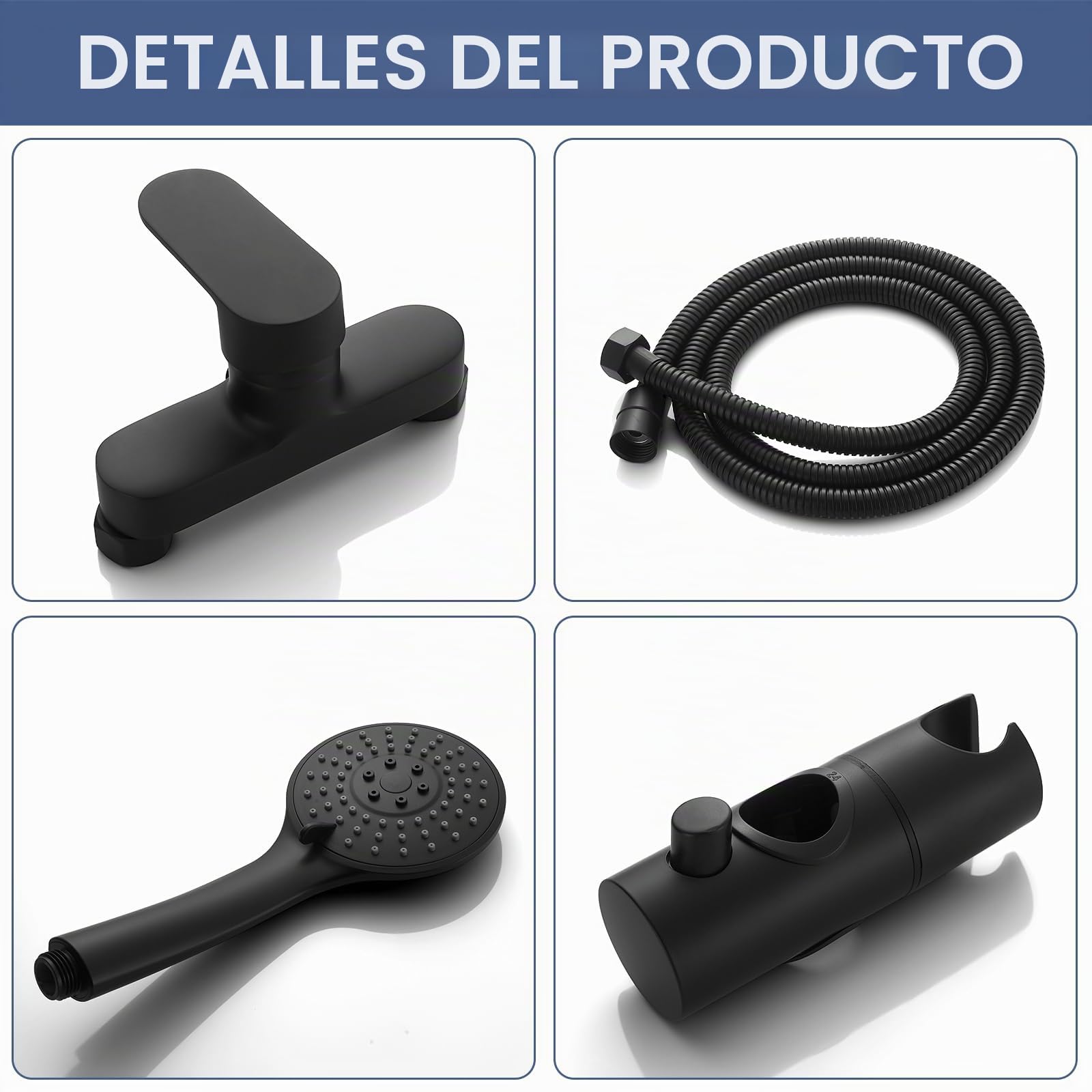 Namuoto Monamando de Ducha, Grifo de Ducha Monomando con Barra de Ducha Ajustable, ducha de Mano, Manguera de Ducha 150mm, Negro