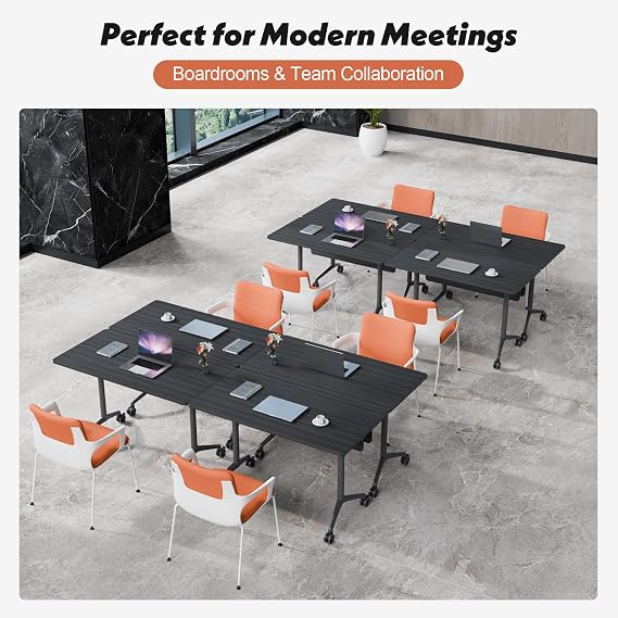 Conference Table,Grey Folding Conference Room Tables, Rectangle Meeting Seminar Tables Set, Large Flip Top Nesting Table for Office Meeting (2, 55in)