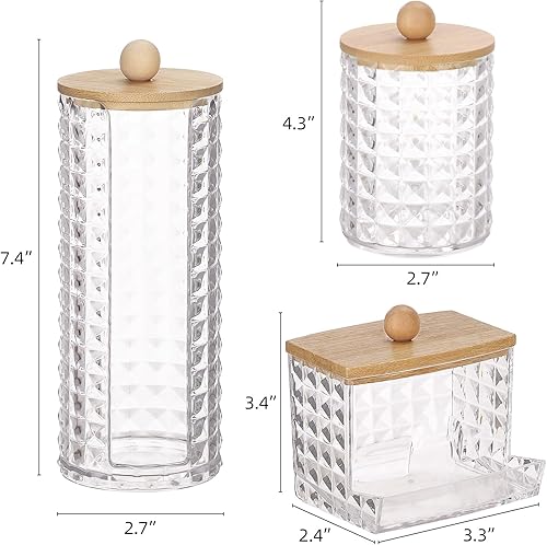 Miniatura 2 de Tecbeauty Juego de 3 recipientes de plástico transparente para boticario, juego de accesorios de baño para almacenamiento de hisopos de algodón,