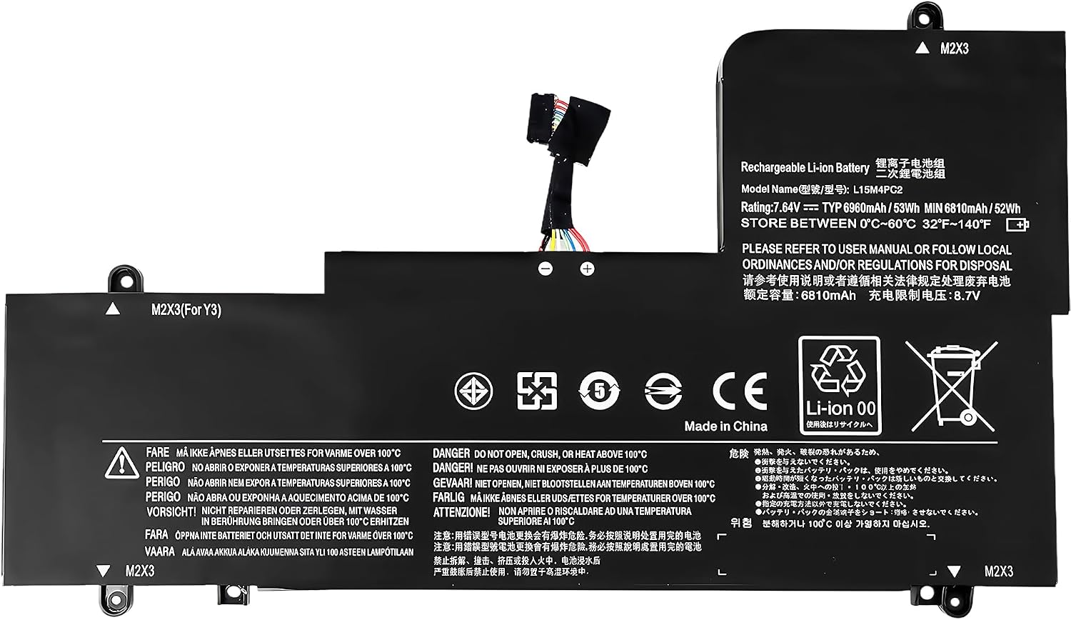 53Wh L15M4PC2 L15L4PC2 Laptop Battery Replacement for Ideapad Yoga 710 14 15 710-14ISK 80V4 710-14IKB 710-15IKB 710-15ISK 710-14ISK-IFI 710-14ISK-ISE High Performance