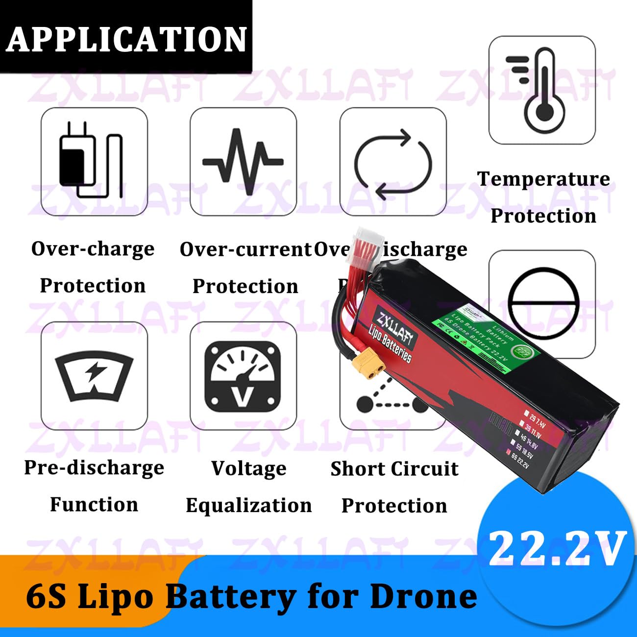 Batterie pour Drone 6S 22,2V Batterie au Lithium Piles Lipo Piles de Remplacement pour modèle d'avion, Buggy électrique, Alimentation Secours avec Panneau BMS
