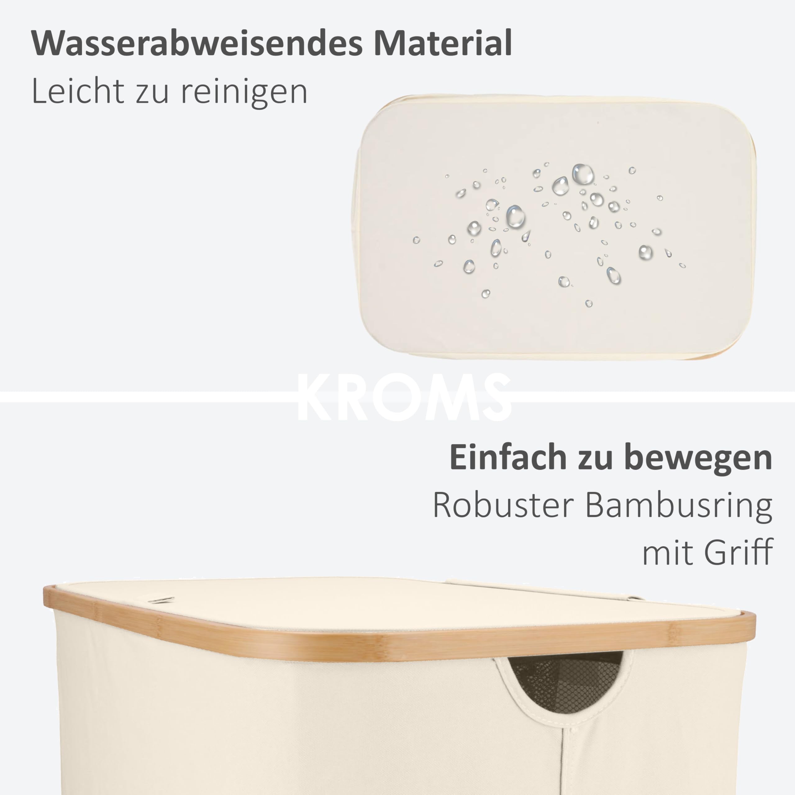 Wäschekorb mit Deckel 145L - Beige - Wäschekorb 3 Fächer - Wäschesortierer 3 Fächer - Korb mit Deckel