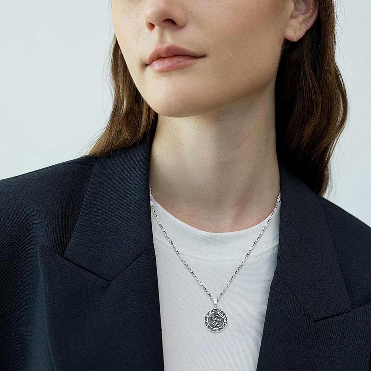 Memento Mori Necklace 925 Sterling Silver Vintage Skull Amulet Memento Mori Jewelry Gift for Men Women 20 + 2 Inch Chain - Image 6