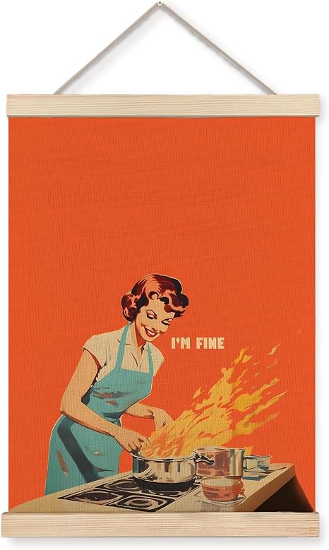 Foritho Retro Kitchen Poster Wall Art Framed, Funny Vintage 50s Cooking Housewife Orange Canvas Prints Wall Decor for Home Kitchen Dining Room Restaurant Decor, 12x16 Inch