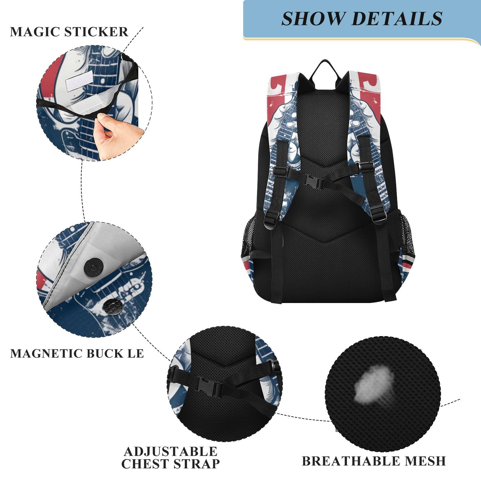 Bandera BritáNica Guitarra MúSica ArtíStica Mochila Escolar para Estudiantes,Mochila para Niños y Adolescentes Ideal para Viajes