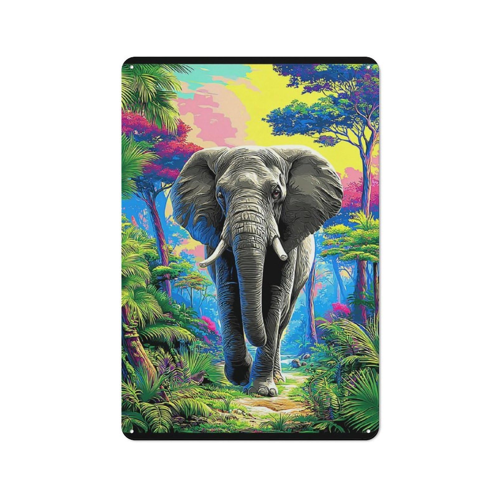 Junmoney Jungle Elephant Journey Tin Wall Plaque 30X20cm With For Hallway Wall, With Clear Retro Wall Decor Character