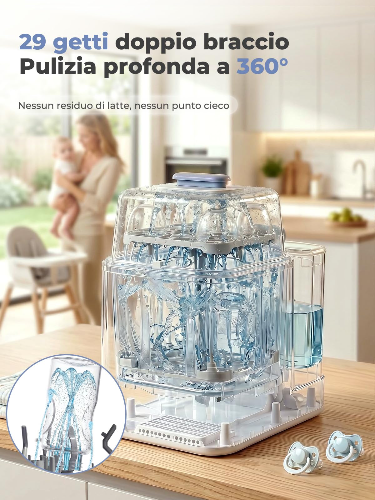 Lavabiberon Elettrico Automatico 4 in 1 con Sterilizzatore e Asciugatore