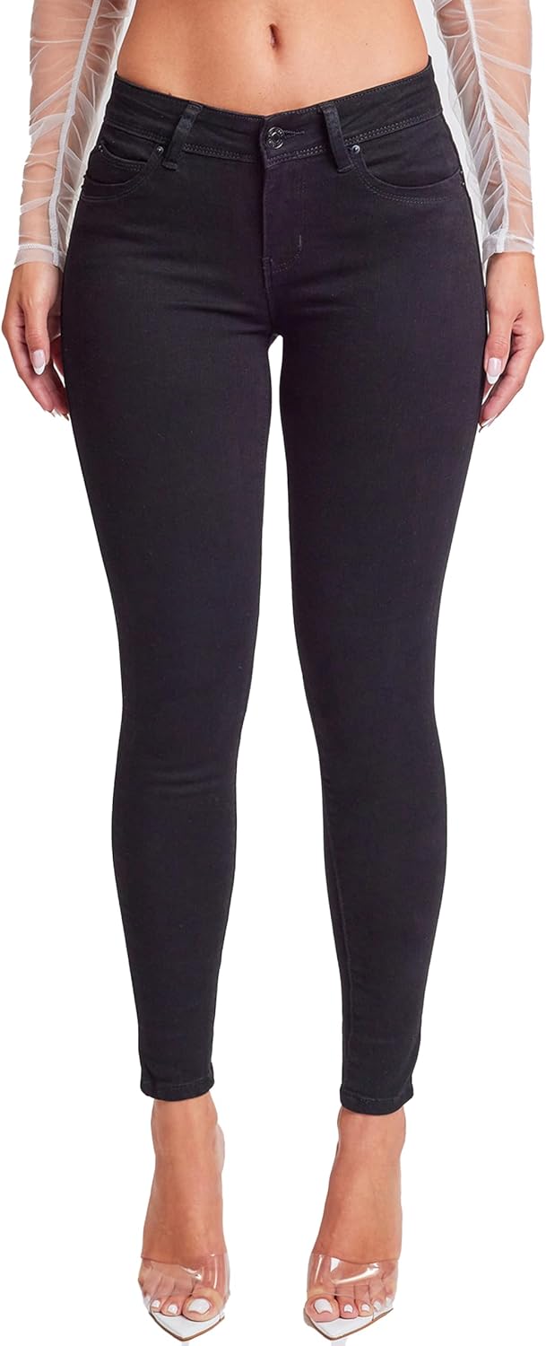YMI Women's Juniors Mid-Rise Wannabettabutt Skinny Jeans
