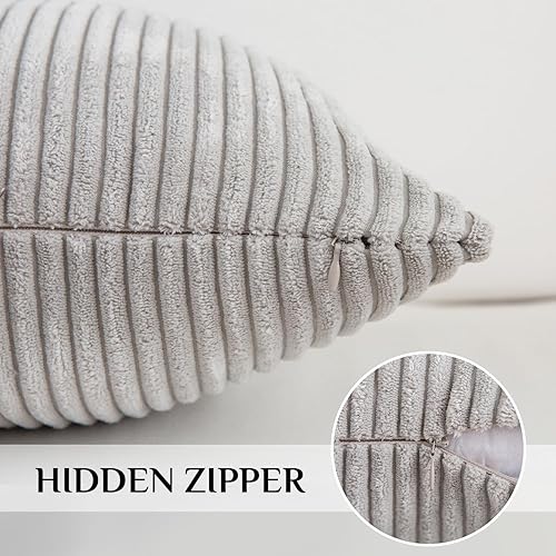 Miniatura 3 de Softalker Juego de 4 fundas de almohada de pana suave a rayas sólidas, 18 x 18 pulgadas, decoración moderna para sofá, dormitorio, sala de estar