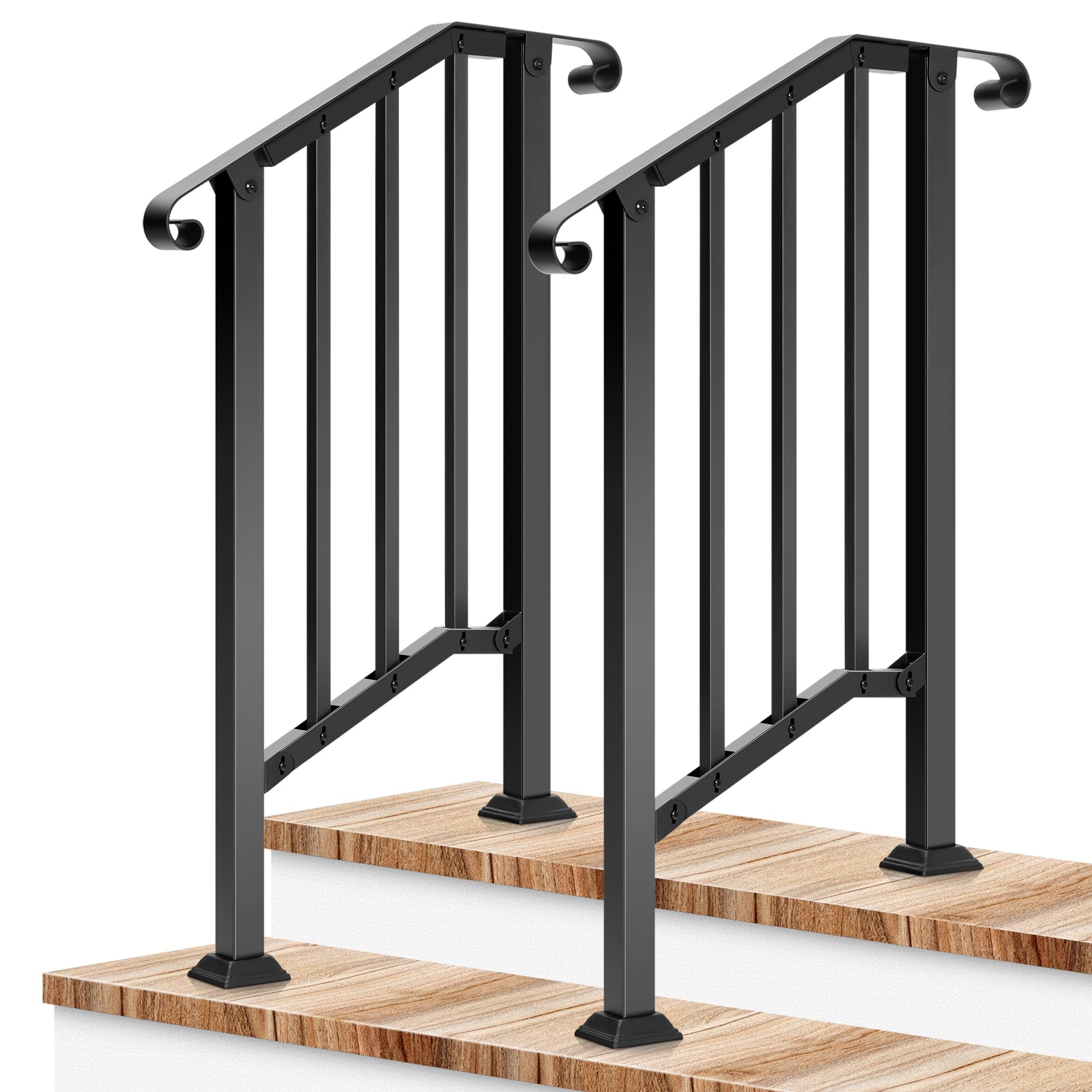 VIVOSUN 2-Step Railing 26"x36" 2 Pack Wrought Iron with Curved &amp; Balusters