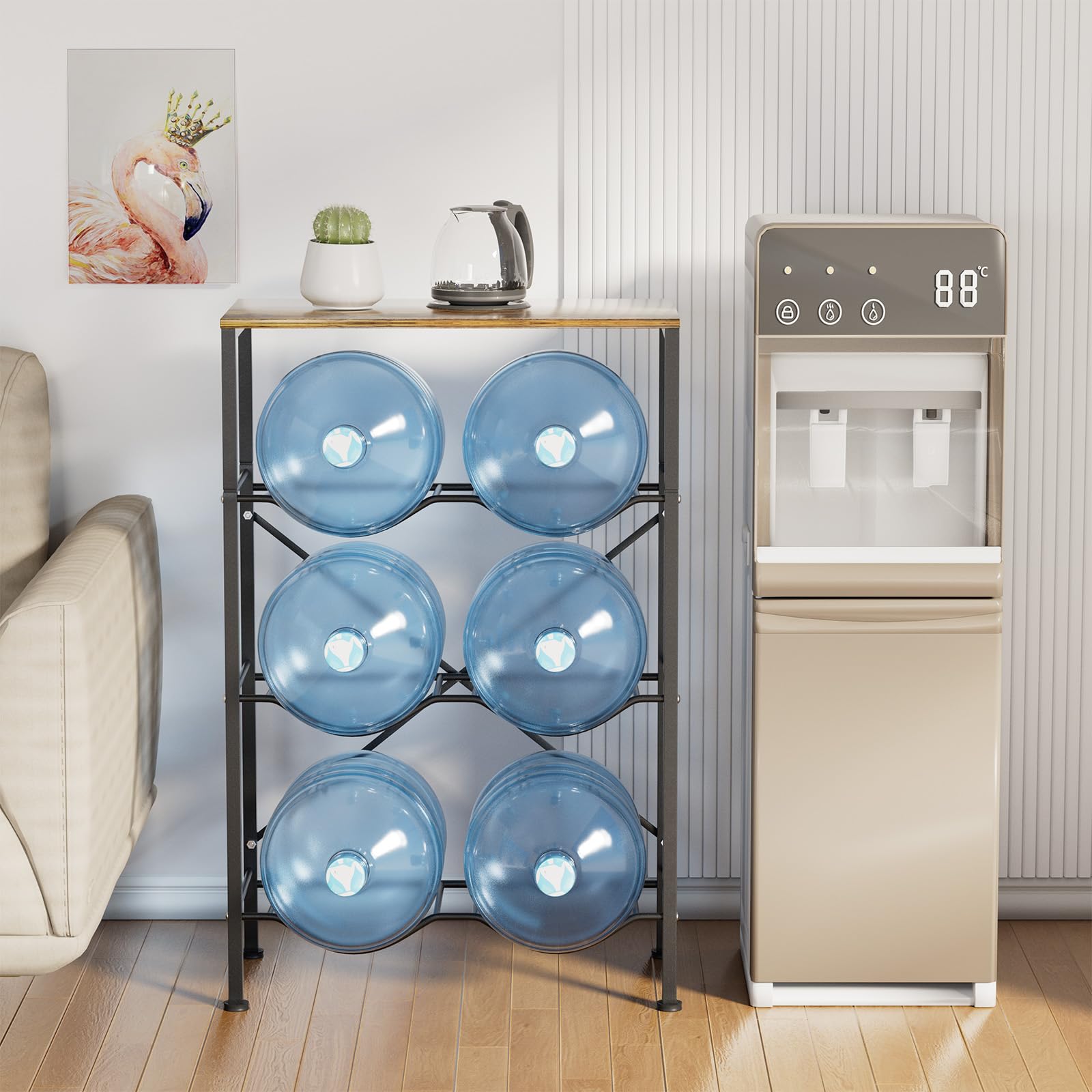 Tonchean Soporte para jarra agua, estante de 3 niveles, recipiente de 5 galones, dispensador de agua, para cocina, oficina y salón