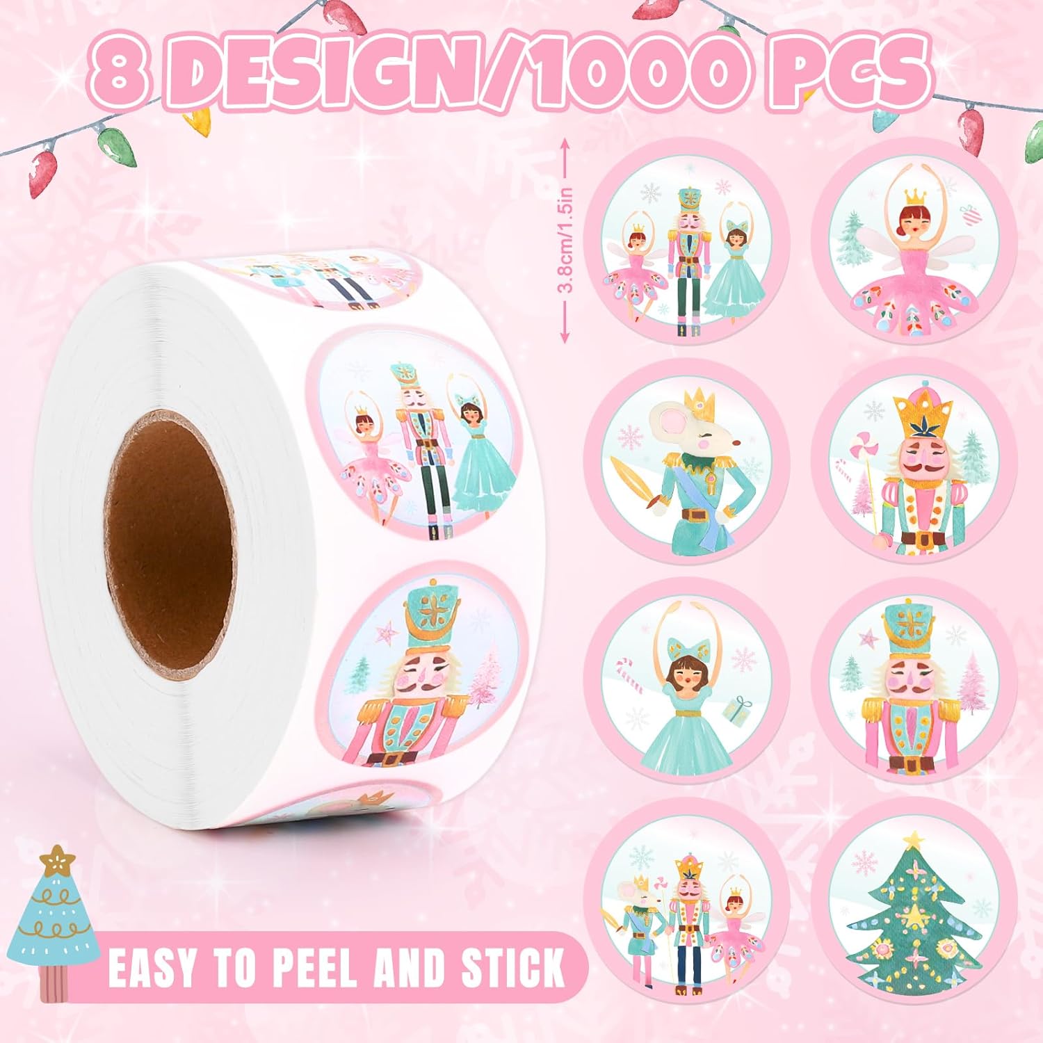 Whaline 1000Pcs Christmas Stickers Roll Nutcracker Seal Stickers Self-Adhesive Xmas Winter Holiday Label Decals for Craft Scrapbook Envelope Card Gift Decor - Image 2