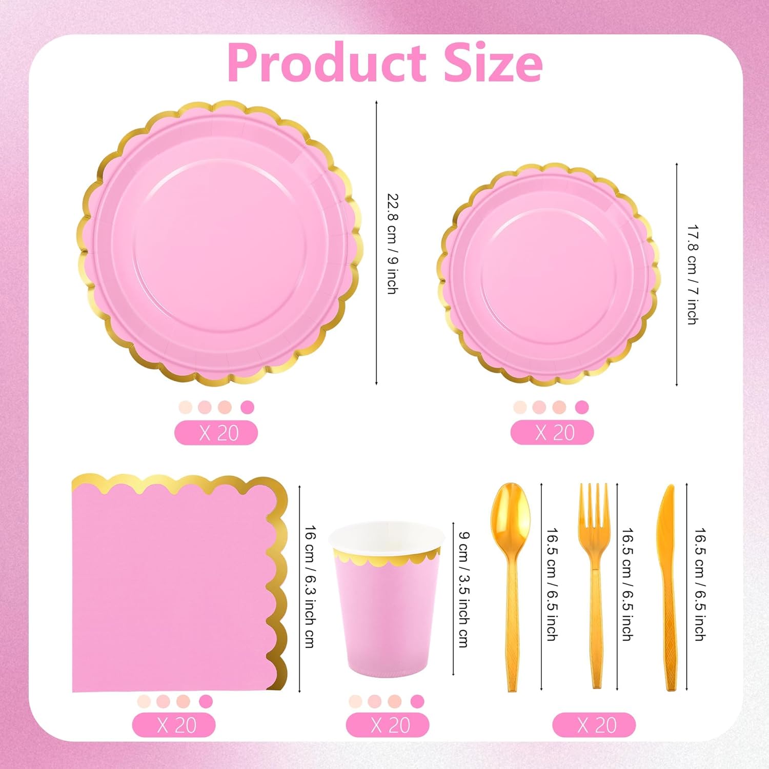 Kochorie 140 PCS Pink Plates and Napkins Party Supplies for 20 Guests Disposable Light Pink Paper Plates Set Includes Pink Scalloped Plates Napkins Cup Cutlery Set for Baby Shower Birthday Wedding - Image 2