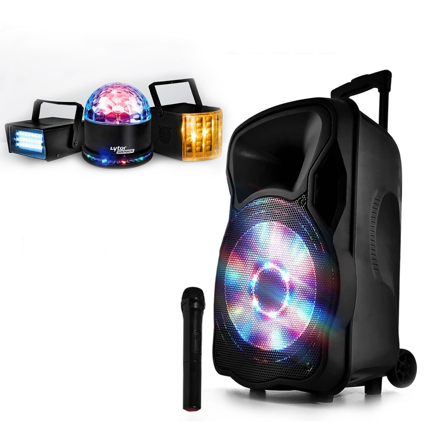 Sono Portable Party 12Led amplifiée 700W 12" LED/USB/BT/SD/FM + Micro + 3 Jeux de lumière LytOr