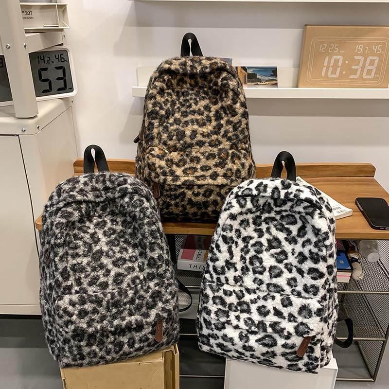 Cute Backpack Fuzzy Cheetah Shoulder Bag, Y2k Purse Fleece Chic Bookbag Trendy Aesthetic Coquette Daypack 90s Purse (Black) - Image 9