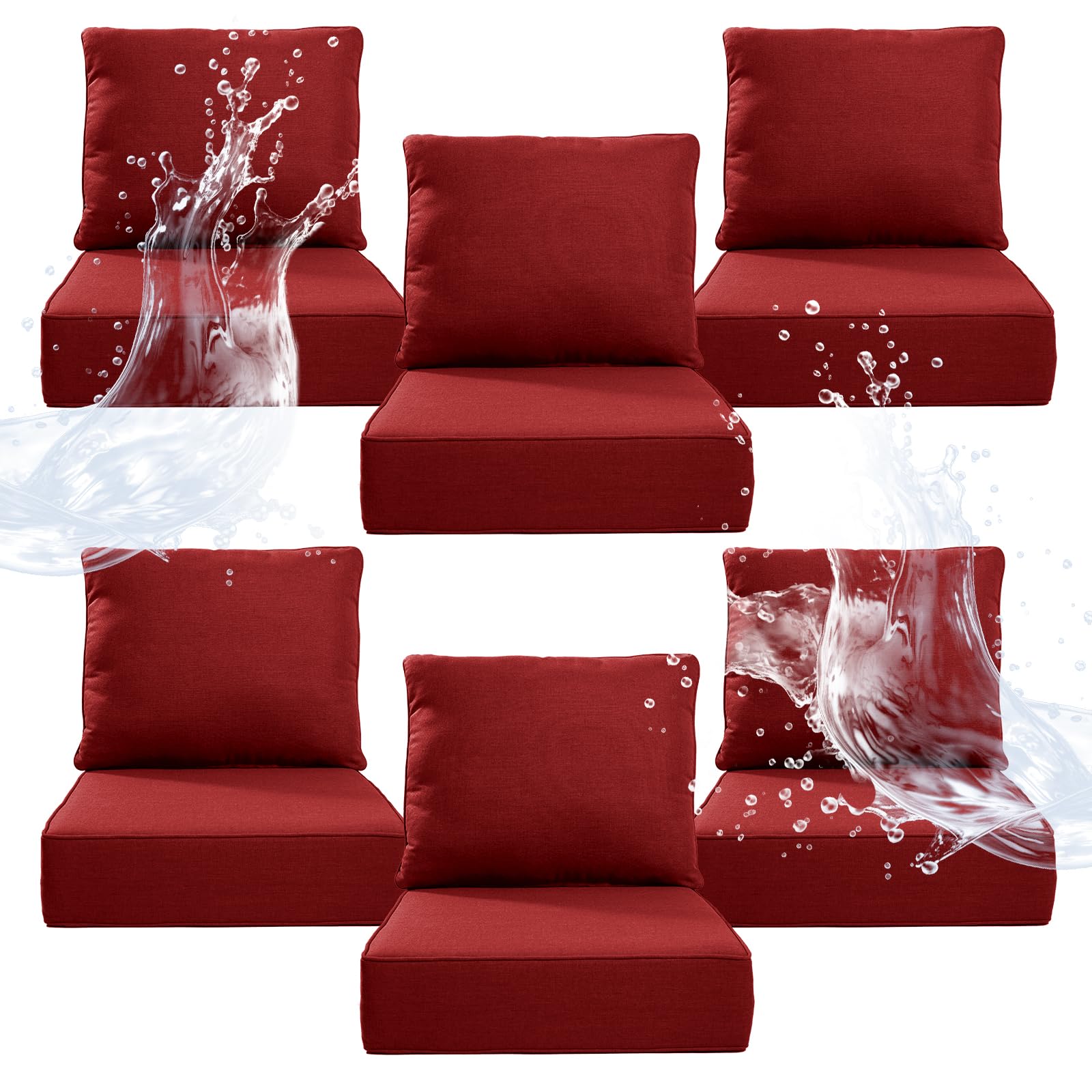 Artfurniz 6" Thicker Outdoor Chair Cushion 6 Sets - 24" *24" *6" Waterproof Patio Furniture Cushions with Removable Cover, 28D High Density Sponge