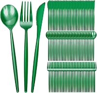 Vista 1 de Rubtlamp 180 cubiertos de plástico verde, utensilios de plástico de San Patricio resistentes, juego de cubiertos verdes desechables, cubiertos