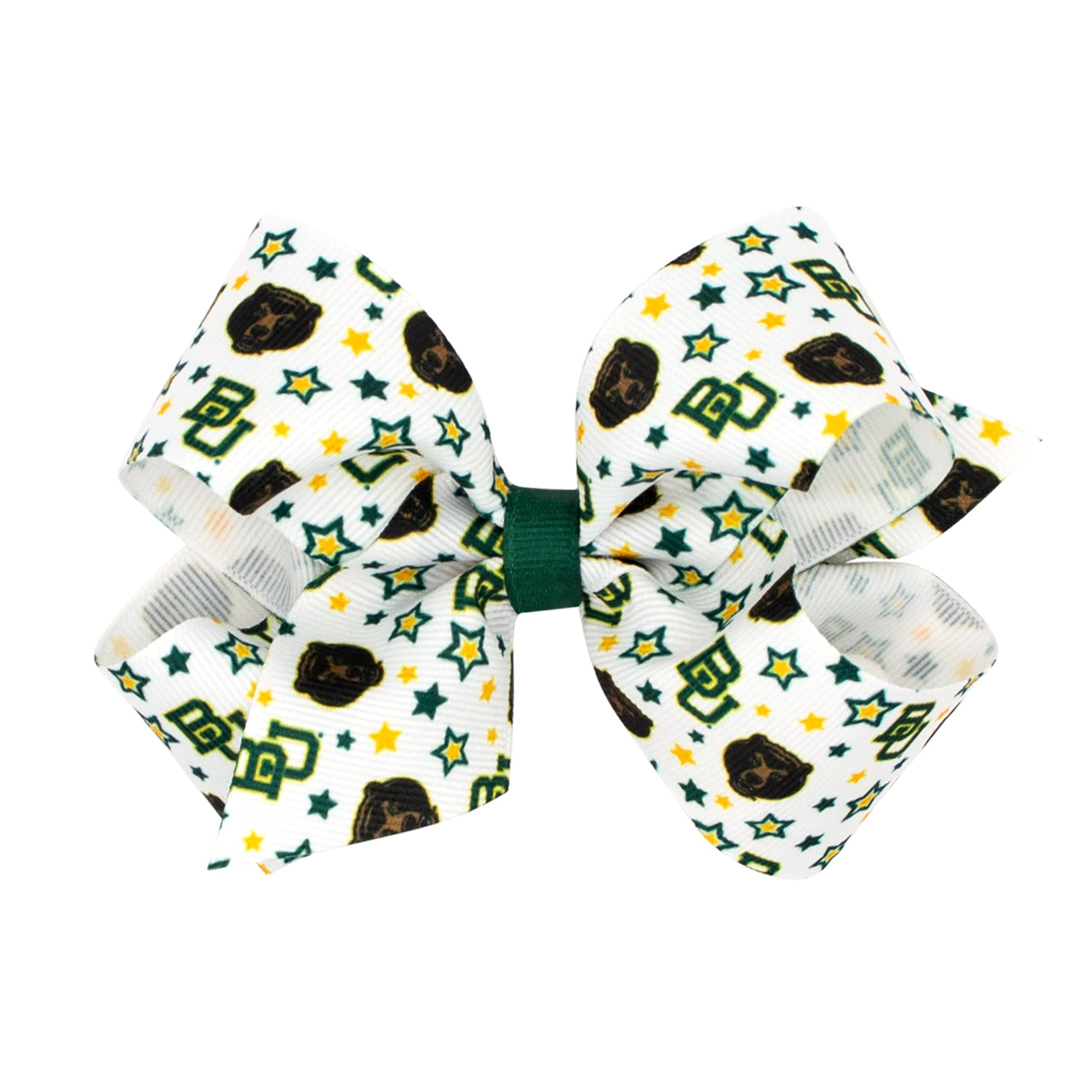 Divine Creations Girls' Collegiate Themed Game Day Logo Print Hair Bow by Wee Ones on a WeeStay Clip, Classic Grosgrain, Medium, Baylor