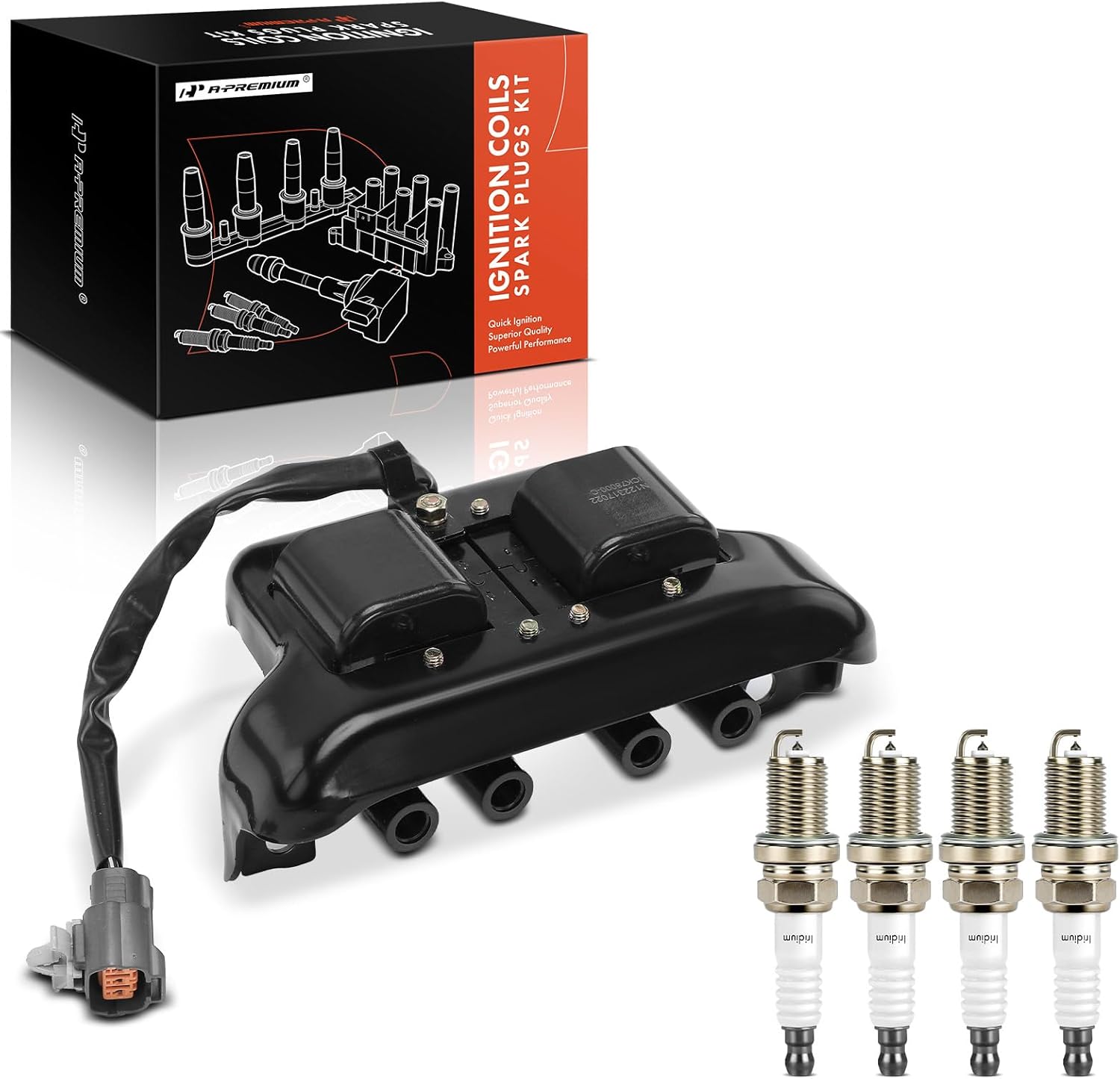 A-Premium 1x Ignition Coil Pack and 4x Iridium & Platinum Spark Plugs Compatible with Mazda Miata 1990 1991 1992 1993 1.6L, Replace# B61P1810XC, B61P1810XD