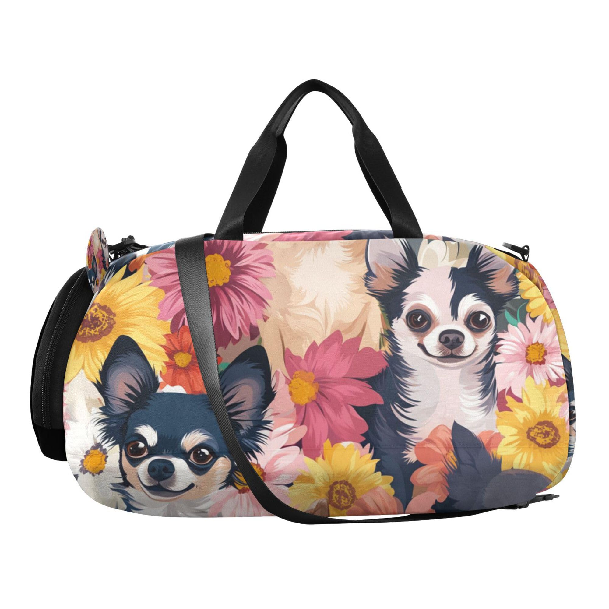 Glaphy Cute Chihuahua Dogs Duffle Bag for Toddler Boys Girls, Gym Sports Bag with Shoe Compartments, Kids Travel Overnight Weekender Shoulder Bag