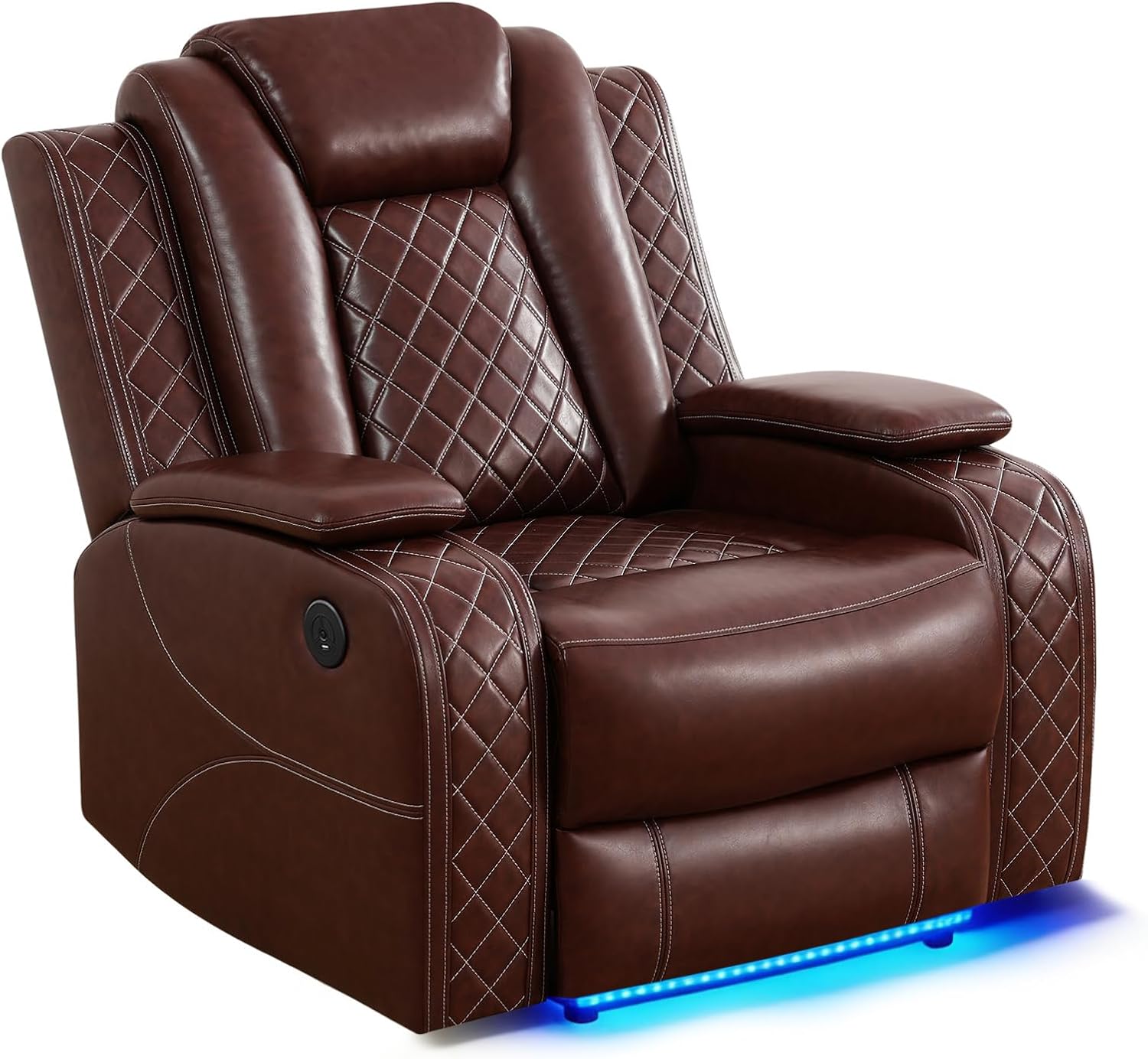 Recliner Single Sofa Power Reclining Movie Gaming RV Sofa, Home Theater Seating with LED Lights,USB Ports，Leather Brown