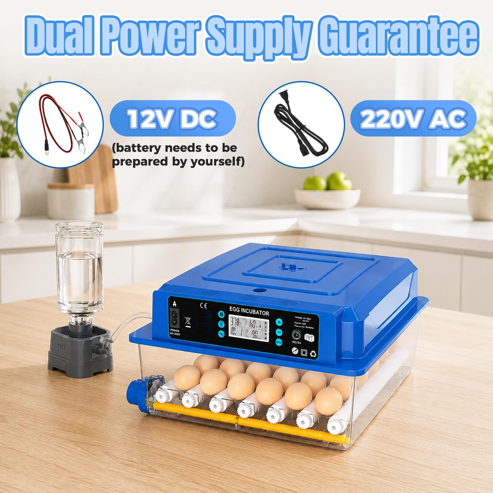 Incubadora de Huevos Automática para 36 Huevos Gallina - Control Automático deTemperatura/Humedad, Giro Automático y Fuente de Alimentación Dual, para Pato Codorniz