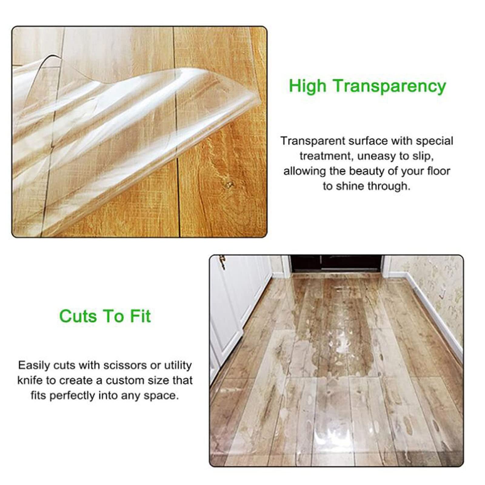 2mm Bodenschutzmatte Transparent, Schreibtischstuhl Unterlage, Stuhlmatten Hohe Schlagzähigkeit, PVC rutschfest, Kratzfest für Hartböden, Bürostuhl,60/70/80/90/100/110/120/130/140/150cm breit(1