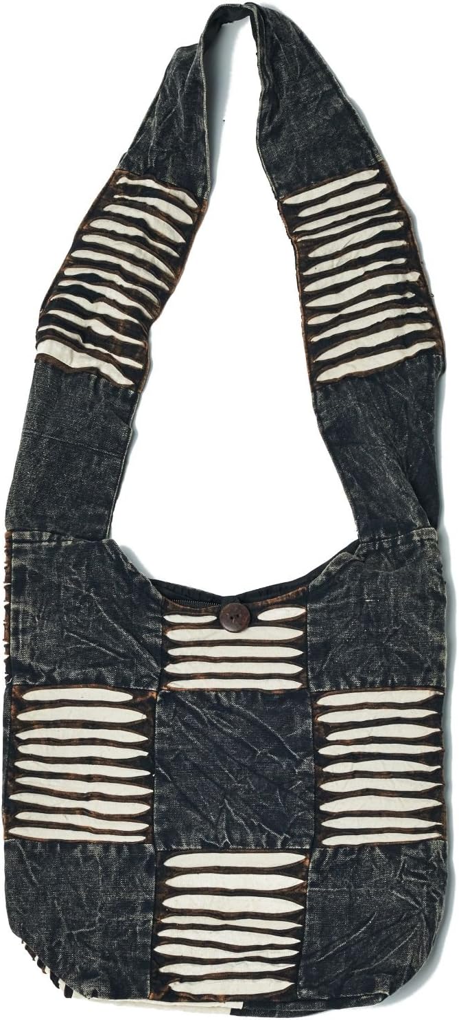 Black and White Razor Cut Patchwork Unique Crossbody Shoulder Boho Hippie Handbag Purse Large - Image 3