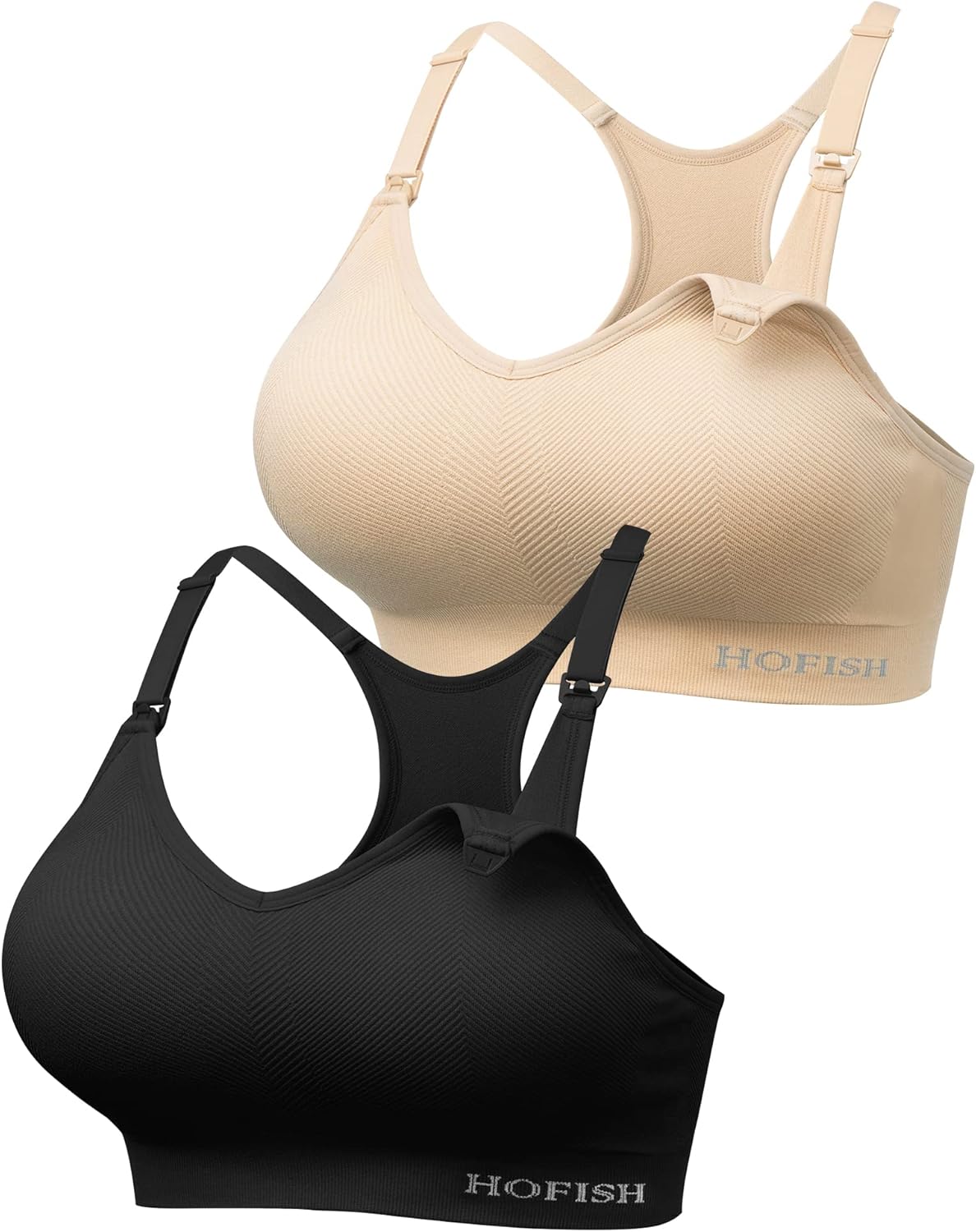 HOFISH Support Nursing Bras for Breastfeeding Medium Impact Maternity & Nursing Sports Bra Seamless Racerback Pregnancy Bra