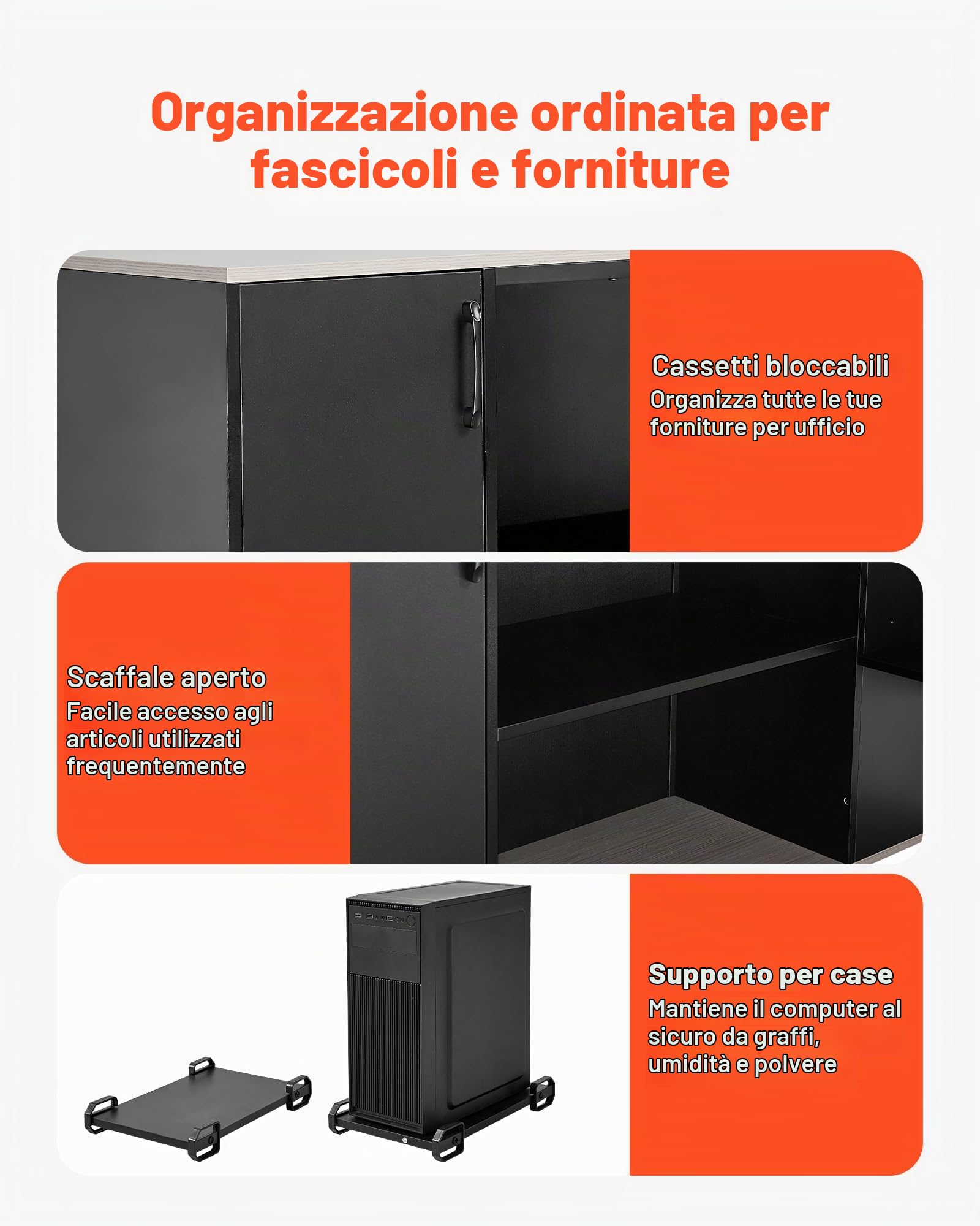 VEVOR Scrivania Direzionale a L, Ampia Scrivania in Legno Moderna per Ufficio con Cassetti, Mobiletto Portaoggetti e Supporto per CPU, Capacità di Carico di 158,7 kg, per Computer per Lavoro, Studio