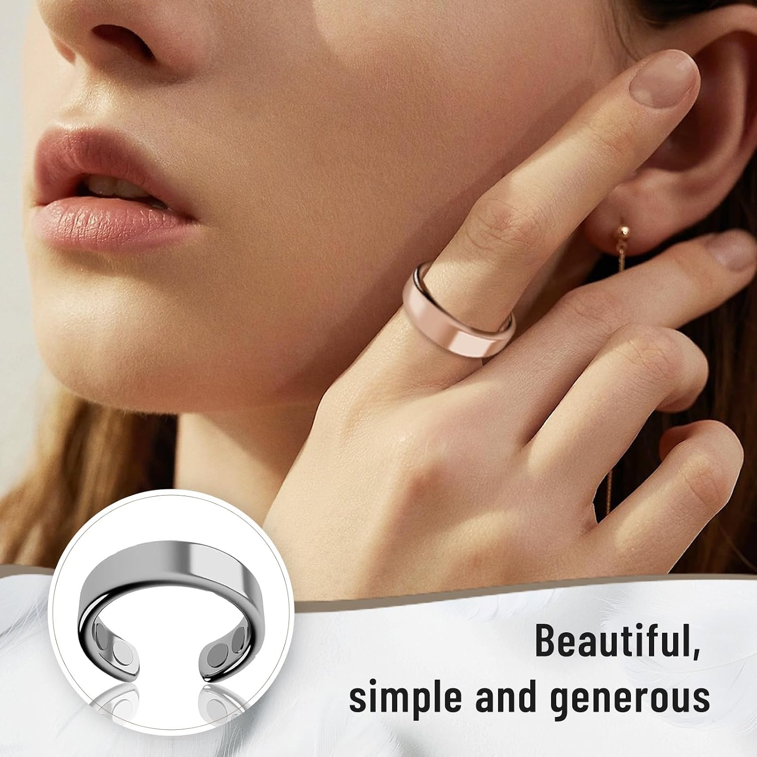 Magnetic Rings for Women/Man, Vayro Ring, Adjustable Stainless Steel Rings, Classic Open Design Black/Silver/Rose Gold/Gold