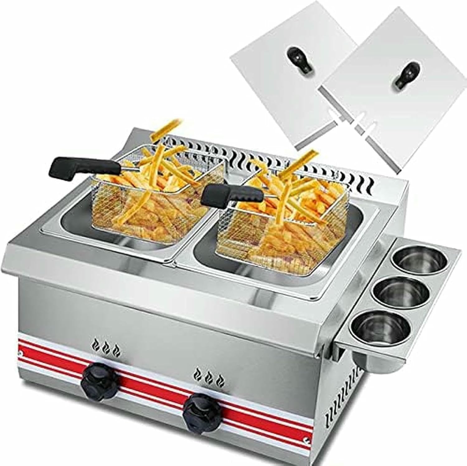 Commercial Deep Fryer, 20L Large Capacity Countertop Gas Fryer, Freestanding Temperature Control, Adjustable Firepower, For Home And Commercial~/