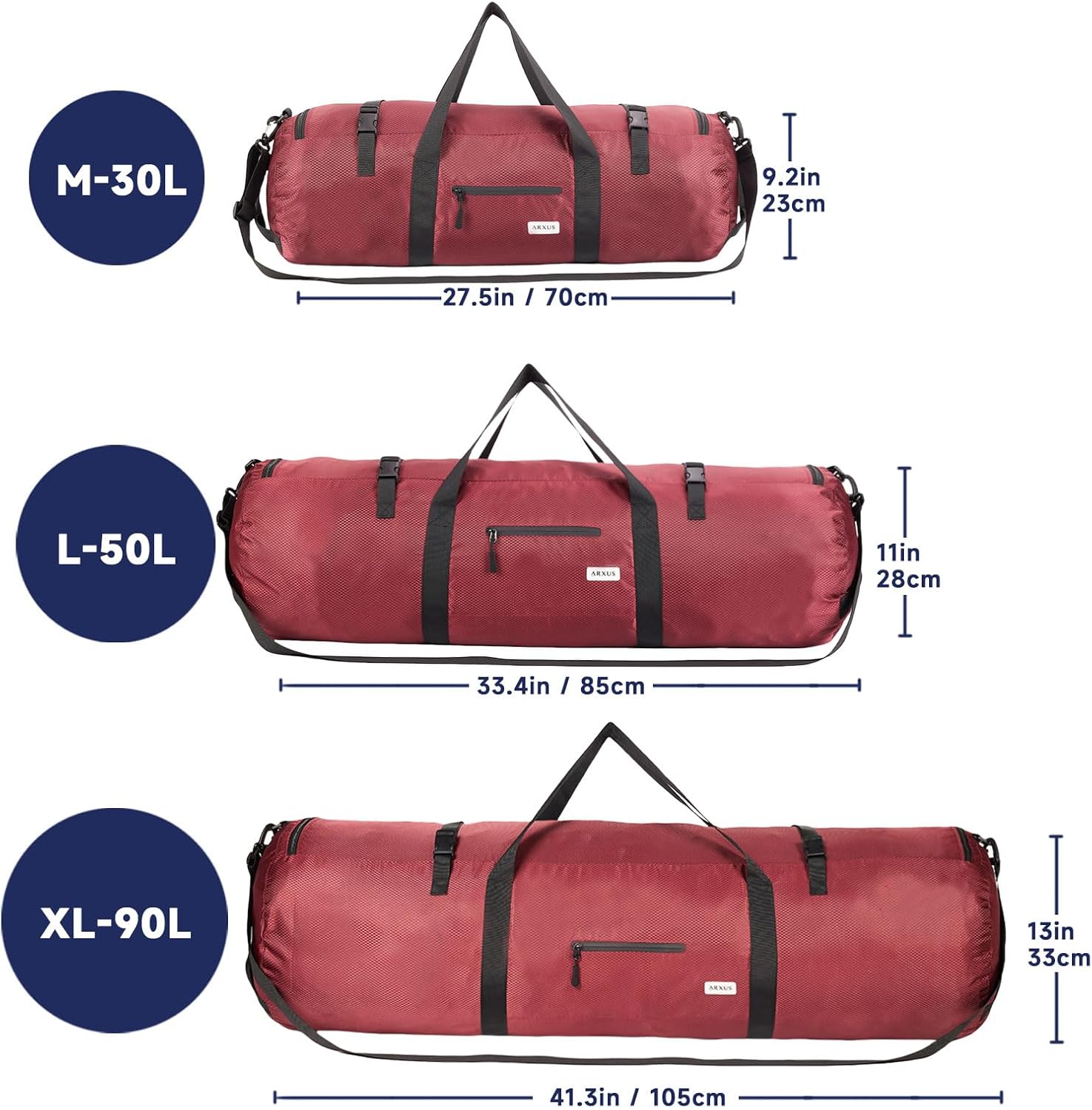 Arxus Extra Large Duffle Bag for Travel Gym 90L 50L 30L Baseball Bat Sports Duffel Bags for Men with Shoulder Strap, Tent Storage Camping - Image 2