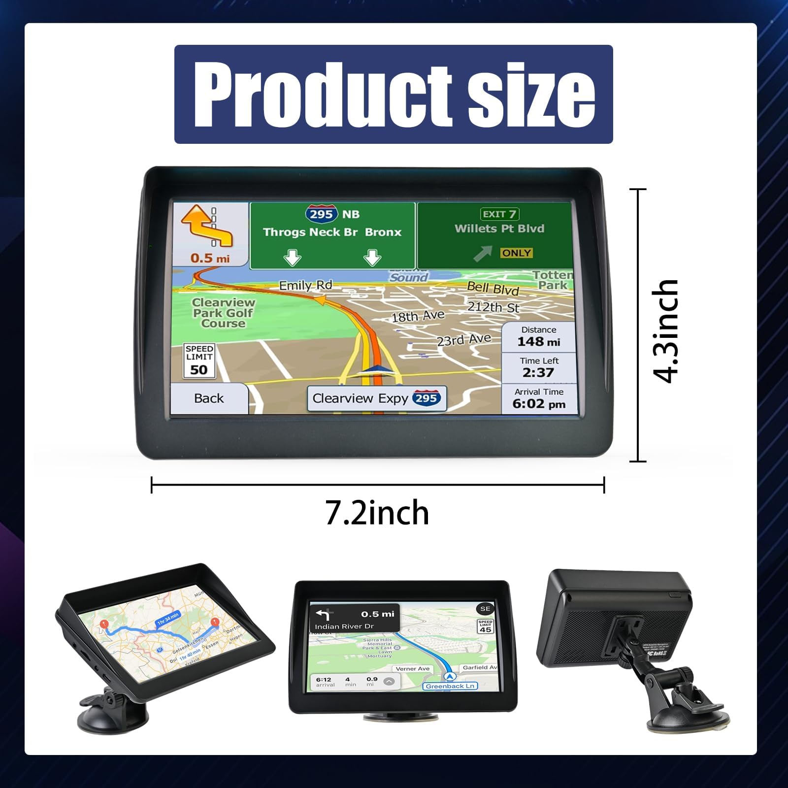 7Inch Sat Nav for Cars & Trucks HD touch screen with UK & Europe maps, HGV routes, lifetime updates, postcode search, speed camera alerts, voice guidance, and POI support for safer, easier navigation — view 2