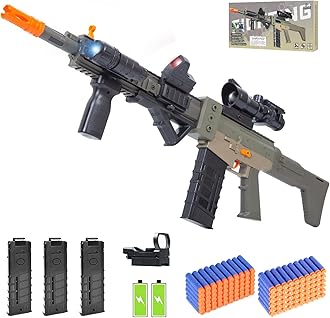 Realistic Sniper Rifle Toy Guns for Nerf Guns Bullets, Electric Foam Blaster Toy Set with Scope, 120 Soft Darts and 3 Magazines, Kids Semi Automatic Machine Toy Gun for Boys 8-12 Old
