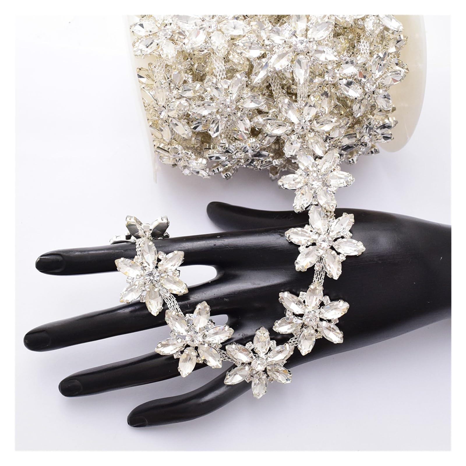 Chaîne de strass en cristal argenté de 10 yards pour couture de robe