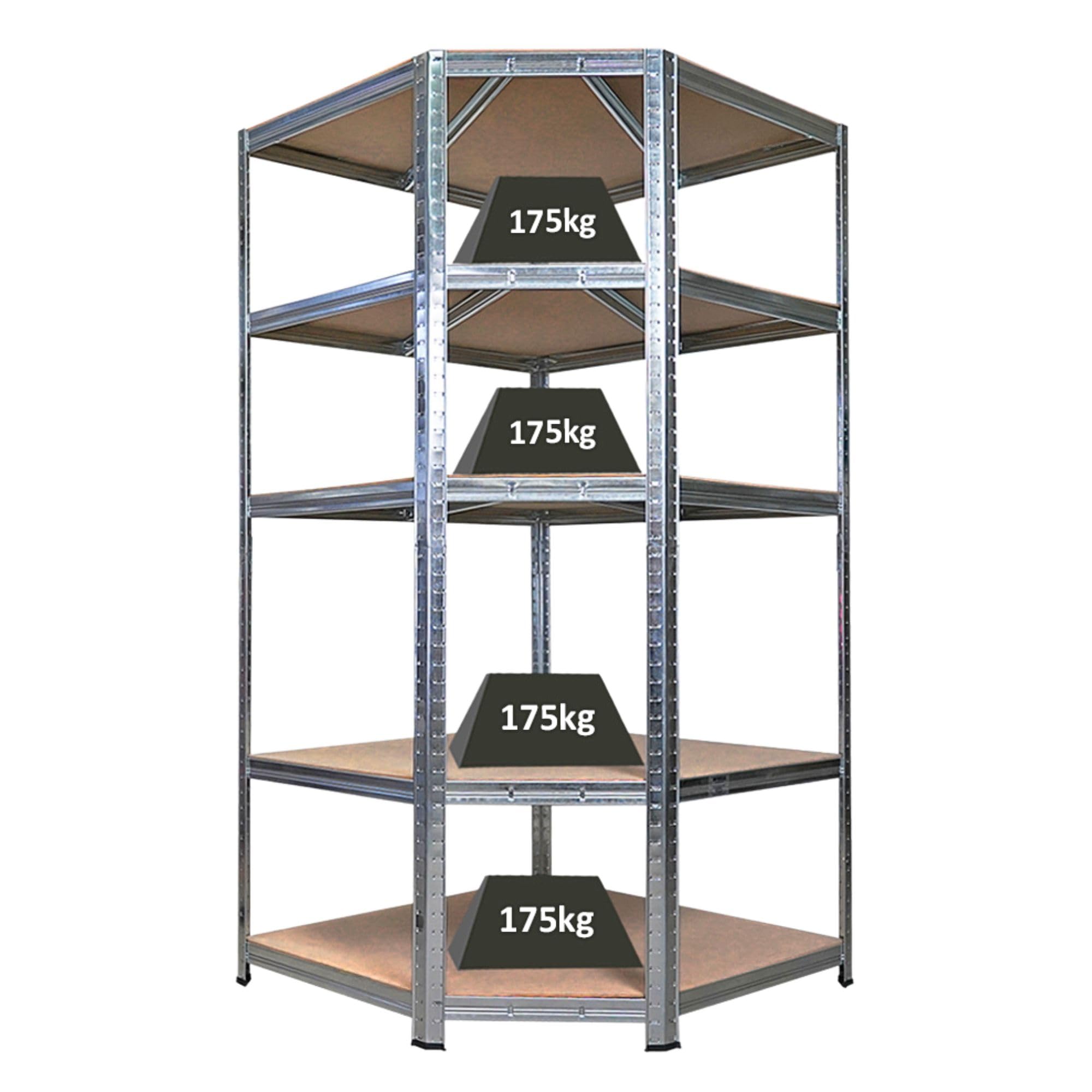 PROREGAL Etagère d'angle Ragnar | HxlxP 180x90x60cm | Charge Totale de 875kg | Galvanisée | Étagère de Cave, étagère enfichable