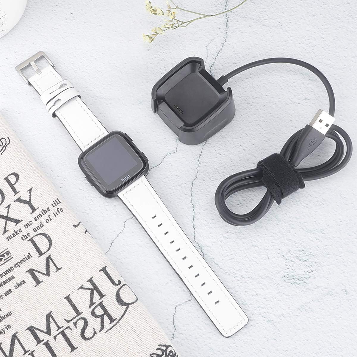 QIBOX Charger Compatible with Fitbit Versa/Versa Lite (Not for Versa 2/3), Replacement USB Charging Cable Dock Stand for Versa/Versa Lite/Versa SE Smartwatch, 2-Pack 3Ft Sturdy Power Charging Cord