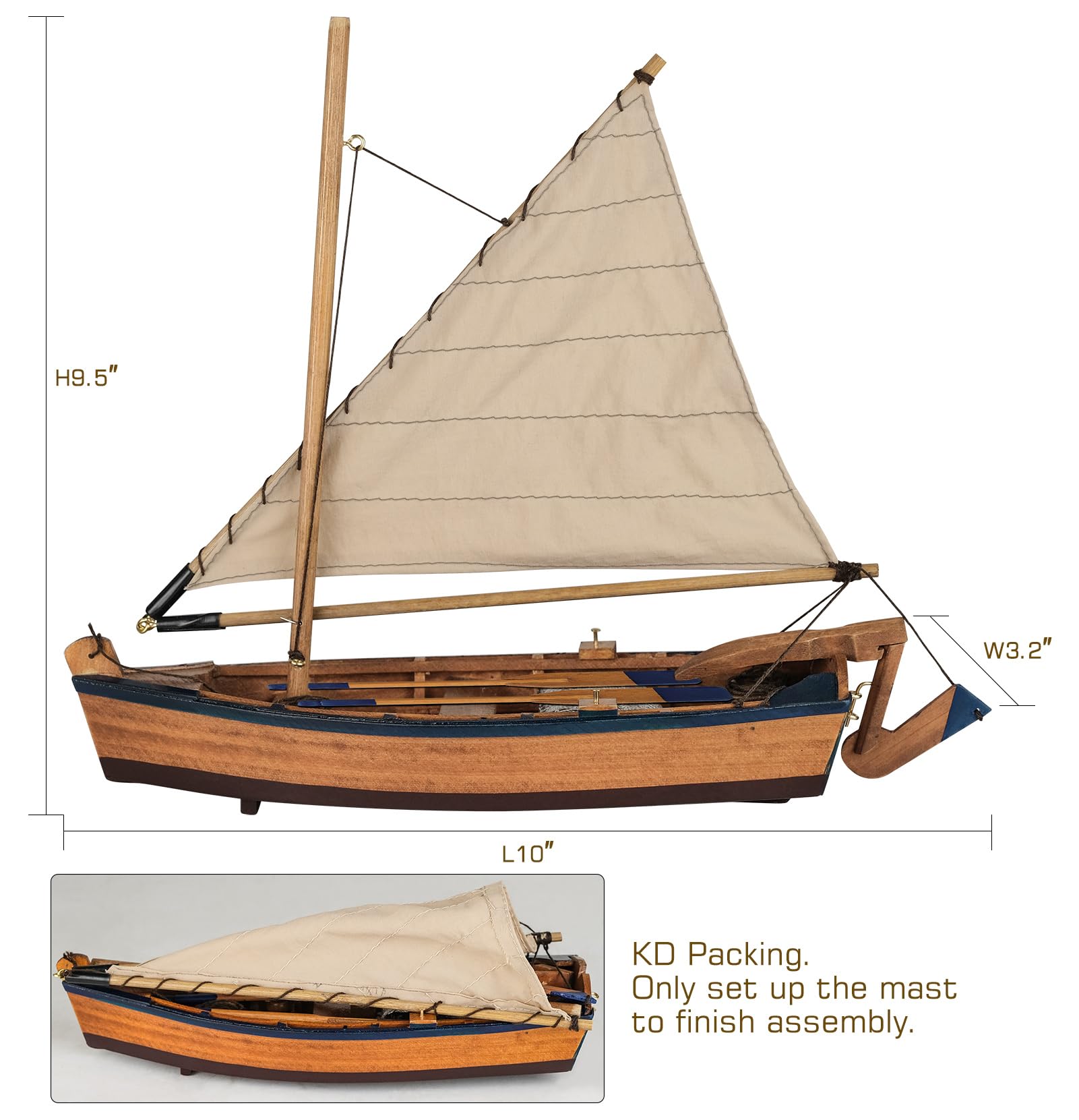 SAILINGSTORY Wooden Fishing Boat Model Rowboat Sailboat Model Nautical Beach Decor 10