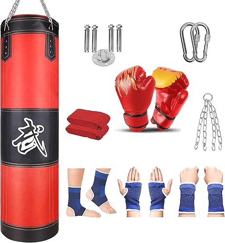 Saco de boxeo de boxeo, sin relleno, resistente para artes marciales, kit de boxeo de kickboxing con guante, bolsa de boxeo colgante de cadena, saco