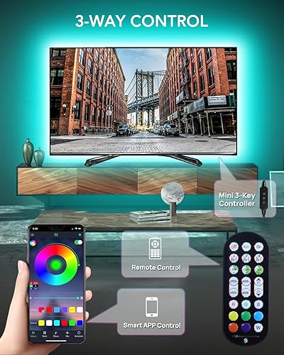 Miniatura 4 de MATICOD Luces LED para TV, retroiluminación LED de TV de 13.1 pies para 32-43 pulgadas, aplicación Bluetooth, control remoto, sincronización de